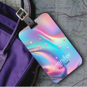 Chic holografisches Einhornsternmonogramm Gepäckanhänger