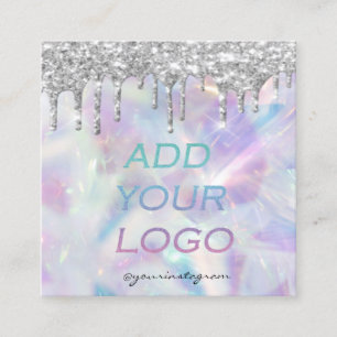 Chic holografisches Silber-Glitter-Tropfen Ihr Log Quadratische Visitenkarte