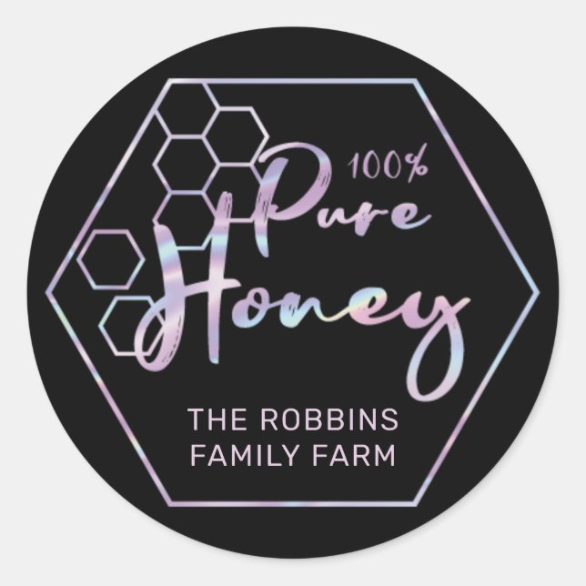 Chic Holographic 100% Pure Honey Jar Labels Runder Aufkleber (Vorderseite)