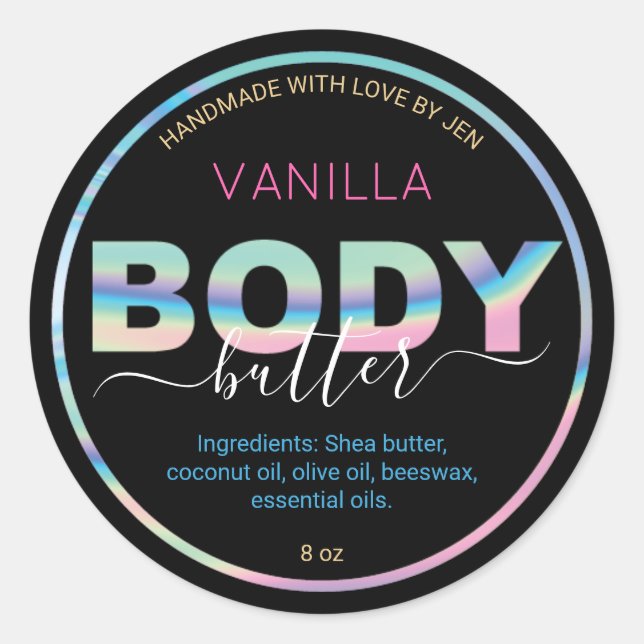 Chic Holographic Handmade Body Butter Labels Runder Aufkleber (Vorderseite)