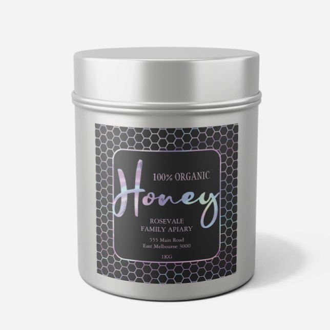 Chic Holographic Honeycomb Honey Apiary Label Quadratischer Aufkleber (Von Creator hochgeladen)