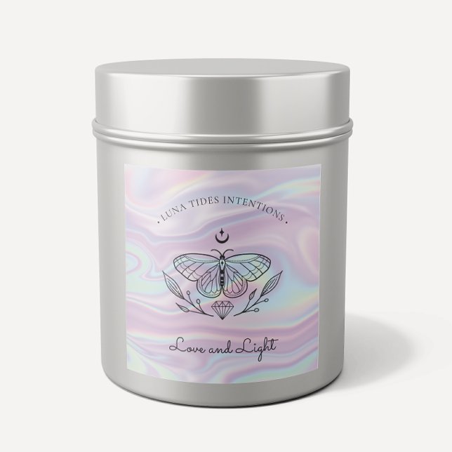 Chic Holographic Magic Intention Candles Label Quadratischer Aufkleber (Von Creator hochgeladen)