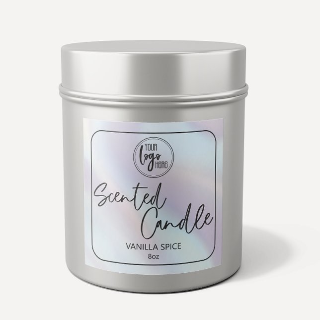 Chic Holographic Pearl Background Your Logo Candle Quadratischer Aufkleber (Von Creator hochgeladen)