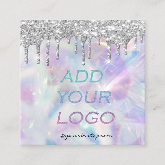 Chic Holographic Silver Glitzer Tropfen Ihr Logo Quadratische Visitenkarte (Vorderseite)