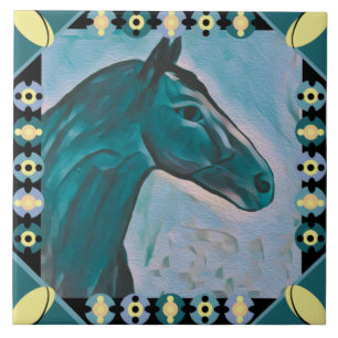 Chic Horse Head Türkis Aquamarin Blue Mix und Gelb Fliese