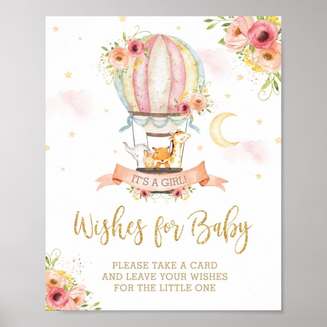 Chic Hot Air Ballon Niedliche Tiere Wünsche für Ba Poster (Vorne)