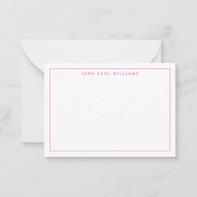 Chic Hot Pink Beruflich Simple Thin Border Mitteilungskarte (Vorderseite)