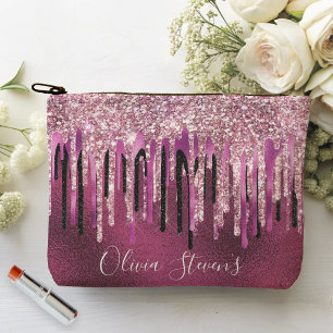 Chic hot pink black black drippings Glitzer monogr Zubehörtasche