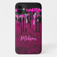 Chic hot pink Black Glitzer Tropfen Monogramm