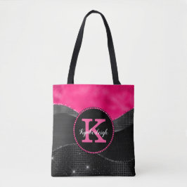 Chic Hot Pink Black Gray Waves Glam Monogram Name