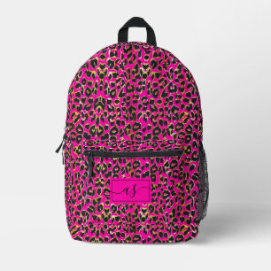 Chic Hot Pink & Black Leopardenprint-Monogramm Bedruckter Rucksack