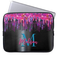 Chic hot pink blau schwarzer Glitzer tropfen Monog