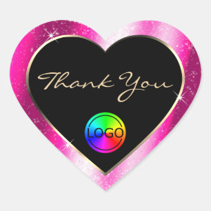 Chic Hot Pink Glitzer Frame Vielen Dank und Logo Herz-Aufkleber