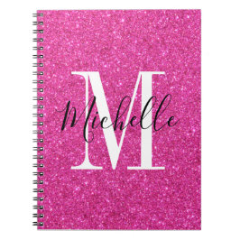 Chic Hot-Pink-Glitzer Monogram-SpiralNotebook Notizblock