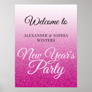 Chic Hot Pink Glitzer New Years Party Willkommen Poster