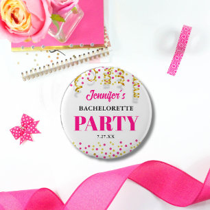 Chic Hot Pink & Gold Punkte Junggesellinnenabschie Button