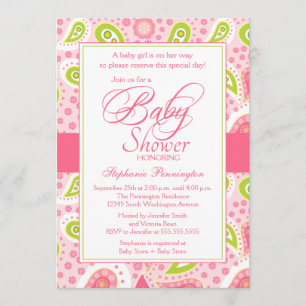 Chic hot pink green paisley Babydusche Einladung