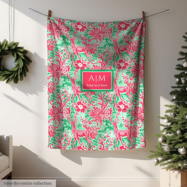Chic hot pink green watercolor preppy festive fleecedecke (Chic hot pink green watercolor preppy festive Fleece Blanket)