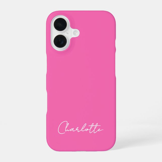 Chic Hot Pink Individuelle Name Script iPhone 16 Hülle (Rückseite)