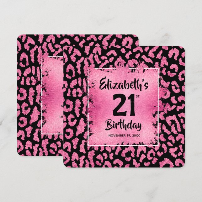 Chic Hot Pink Leopard Print 21. Geburtstag  Einladung (Vorne/Hinten)