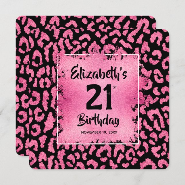 Chic Hot Pink Leopard Print 21st Birthday  Einladung (Vorne/Hinten)