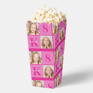 Chic Hot Pink Mädchen Foto Geburtstagsfeier Popcor Geschenkschachtel