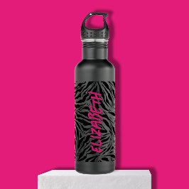 Chic Hot Pink Name auf Zebra Print Edelstahlflasche