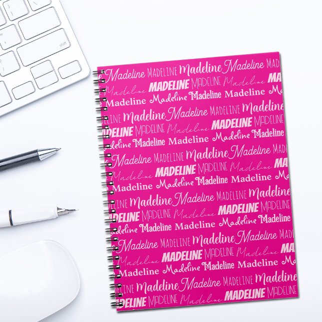 Chic Hot Pink personalisierter Mädchenname Collage Notizblock (Von Creator hochgeladen)