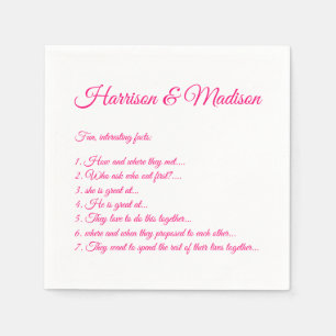 Chic hot pink Script Couple Fun Fakten Hochzeit Serviette