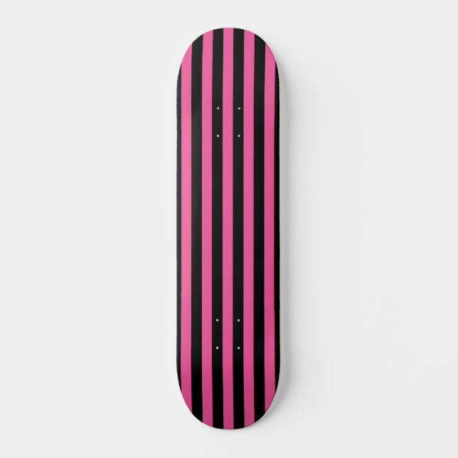 Chic Hot Pink und Black Vertical Striping Skateboard (Vorderseite)