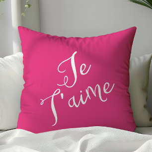 Chic Hot Pink & White Je T'aime Französisch Typogr Kissen