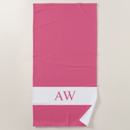 Chic Hot Pink White Mit Monogramm Strandtuch