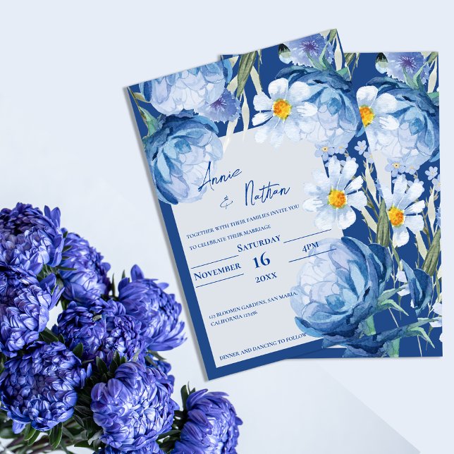 Chic Hübsch Blue Flowers Trendy Floral Wedding Einladung (Chic Pretty Blue Flowers Trendy Floral Wedding Invitation)
