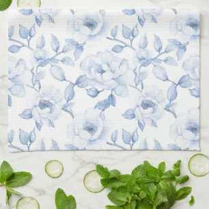 Chic Hübsch Blue White Blume Geschirrtuch