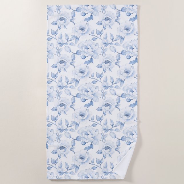 Chic Hübsch Blue White Blume Strandtuch (Vorderseite)