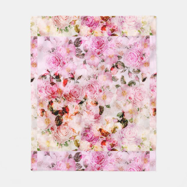 Chic Hübsch Blush Pink Aquarellfarben Rose Floral Fleecedecke (Vorderseite)