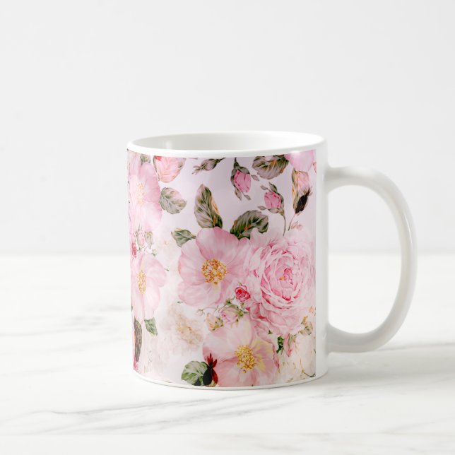 Chic Hübsch Blush Pink Aquarellfarben Rose Floral Kaffeetasse (Rechts)