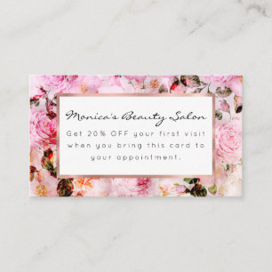 Chic Hübsch Blush Pink Aquarellfarben Rose Floral Rabattkarte