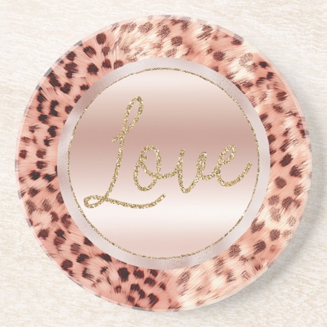Chic Hübsch Girly Rose Gold Leopard Getränkeuntersetzer (Vorne)