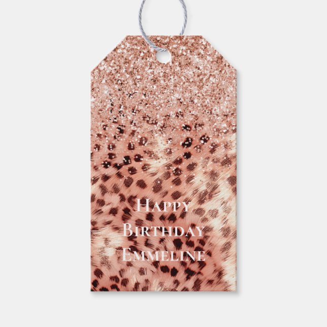Chic Hübsch Girly Rose Gold Leopard Glitzer Liebe Geschenkanhänger (Vorderseite)