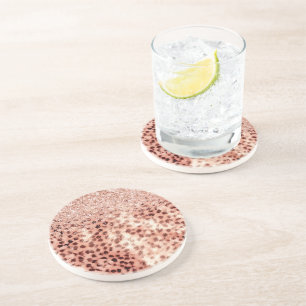 Chic Hübsch Girly Rose Gold Leopard Glitzer Liebe Getränkeuntersetzer