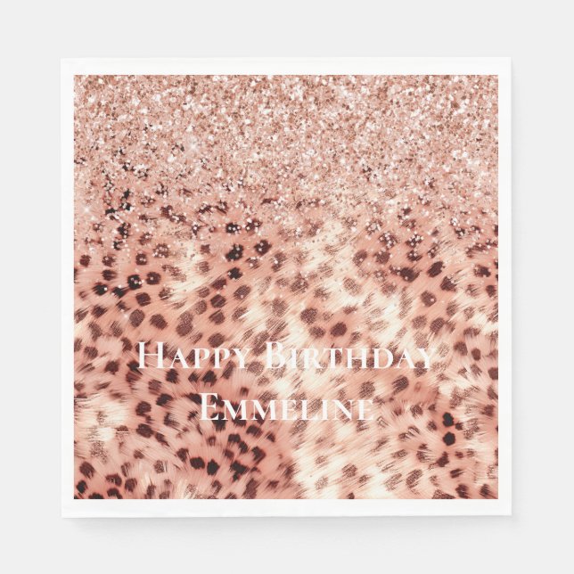 Chic Hübsch Girly Rose Gold Leopard Glitzer Liebe Serviette (Vorderseite)