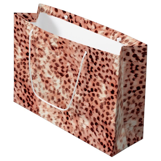 Chic Hübsch Girly Rose Gold Leopard Große Geschenktüte (Vorderseite Schrägansicht)