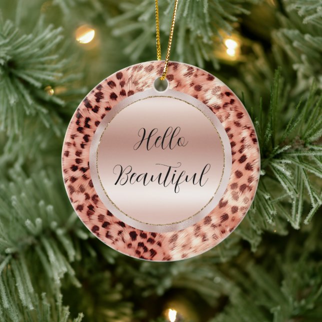 Chic Hübsch Girly Rose Gold Leopard Keramik Ornament (Baum)