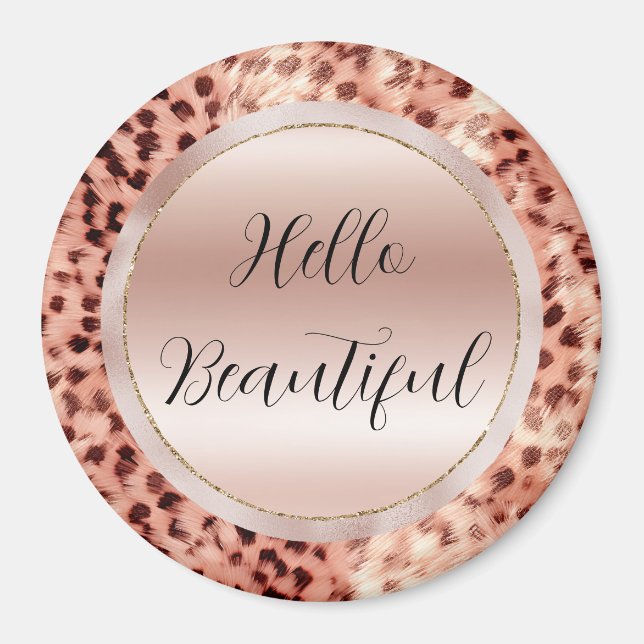 Chic Hübsch Girly Rose Gold Leopard Magnet (Vorne)