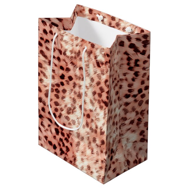 Chic Hübsch Girly Rose Gold Leopard Mittlere Geschenktüte (Vorderseite Schrägansicht)