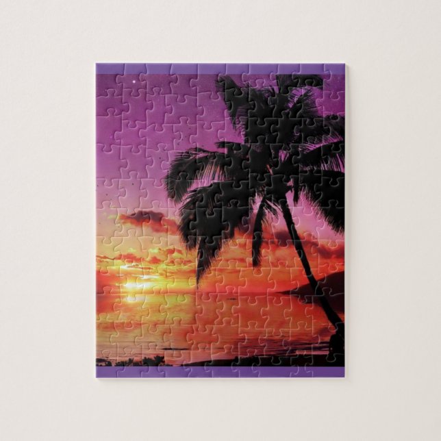 Chic Hübsche Tropical Sunset Beach Szene Puzzle (Vertikal)
