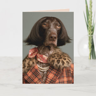 Chic Hund Fashionista im Vintage-Karomuster Karte