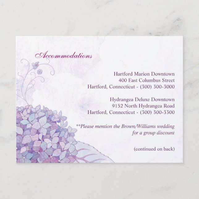 Chic Hydrangeas Hochzeitsunterkunft + Richtung Postkarte (Vorderseite)