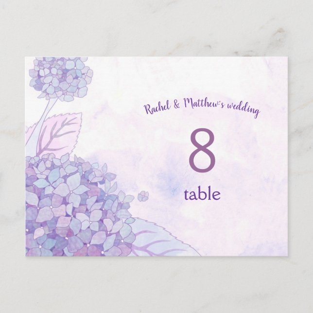 Chic Hydrangeas Wedding Tischnummer Card (Vorderseite)
